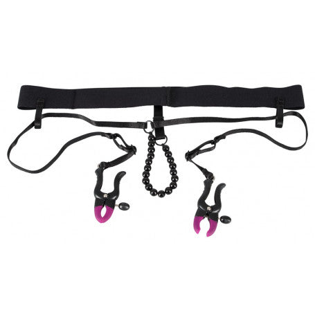 Tanga con pinze vaginali e perle Pearl String with Silicone Clamps